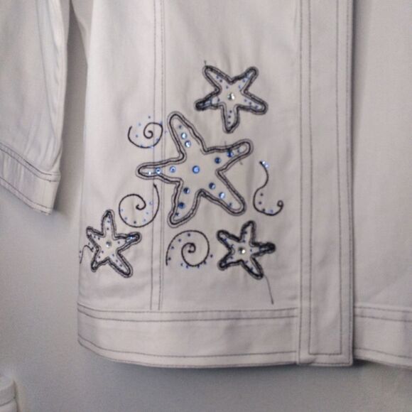 NWOT 𝅺Palm Harbour | Open Front Embroidered Starfish & Rhinestone Jacket - Picture 7 of 10